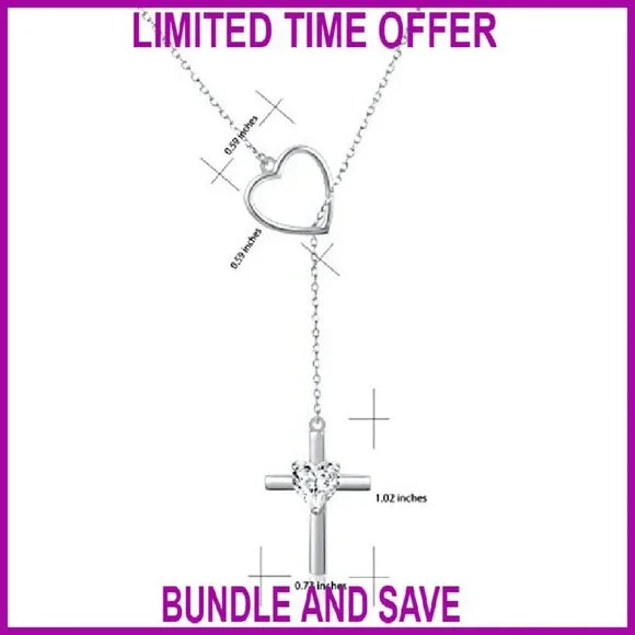 Sterling Silver Infinity Heart Cross Y-Necklace Christian Gift